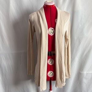 Mango Women's Open-Front Cream Ribbed Trim Cardigan